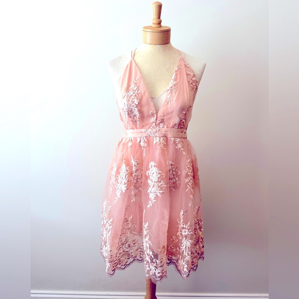 LULUS Floral Embroidered Mini Dress Size: Medium